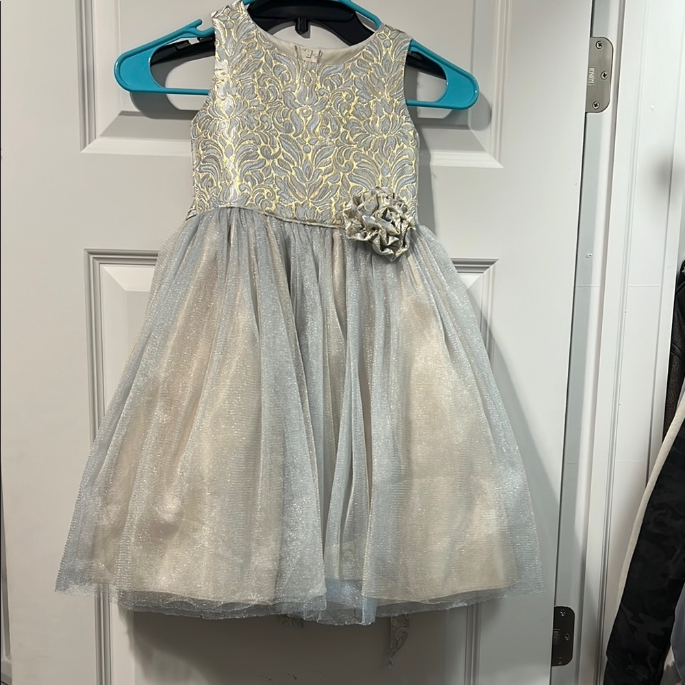 Blue Embellished Tiered Sleeveless Fit and Flare Dress
